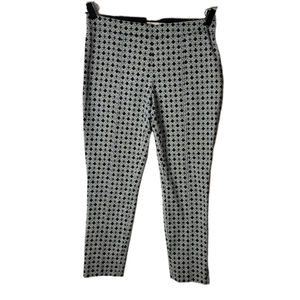 Tory Burch Jacquard Pants Stretch Flat Front Geometric 8 Black Gray Work‎ Casual